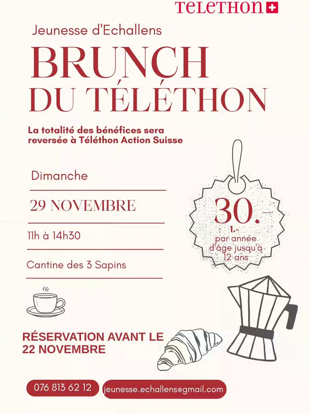Affiche de Brunch du Téléthon de la Jeunesse d'Echallens