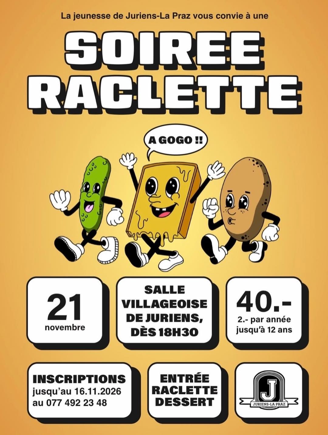Affiche de Soirée raclette de la Jeunesse de Juriens - La Praz