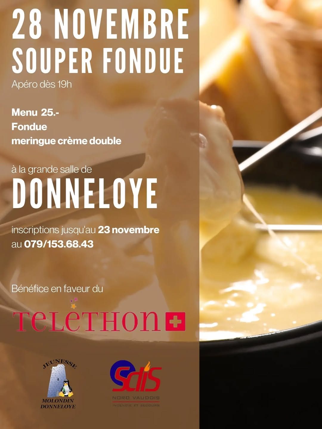 Affiche de Souper fondue de la Jeunesse de Molondin-Donneloye (Téléthon)