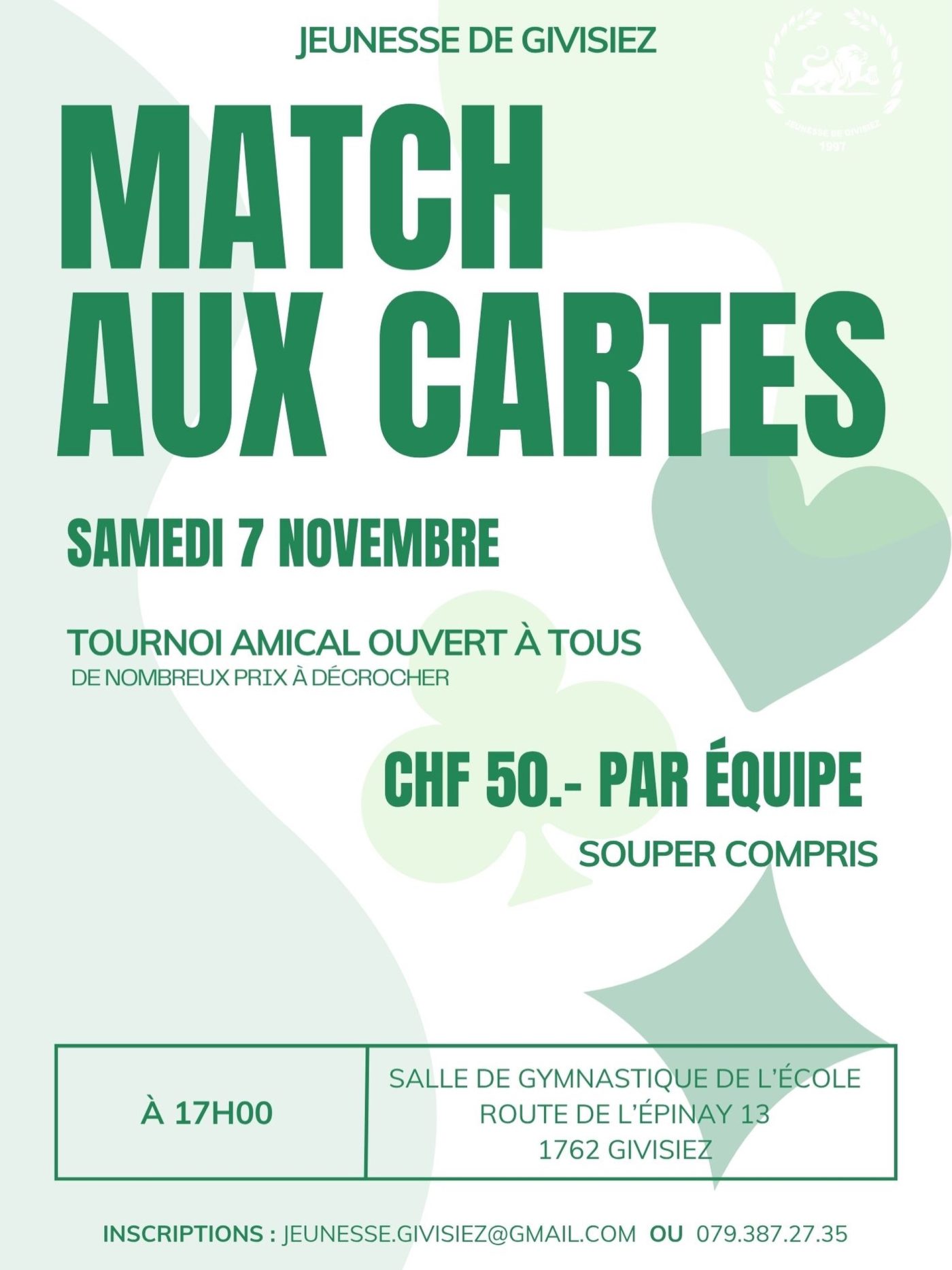 Affiche de Match aux cartes - Tournoi amical - Jeunesse de Givisiez
