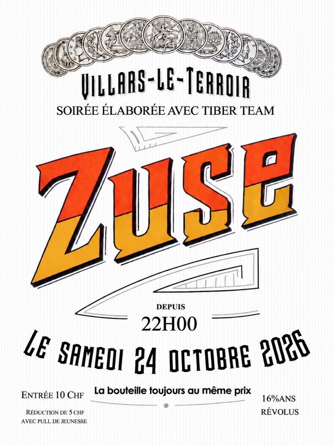 Affiche de Soirée Zuse de la Jeunesse de Villars-le-Terroir