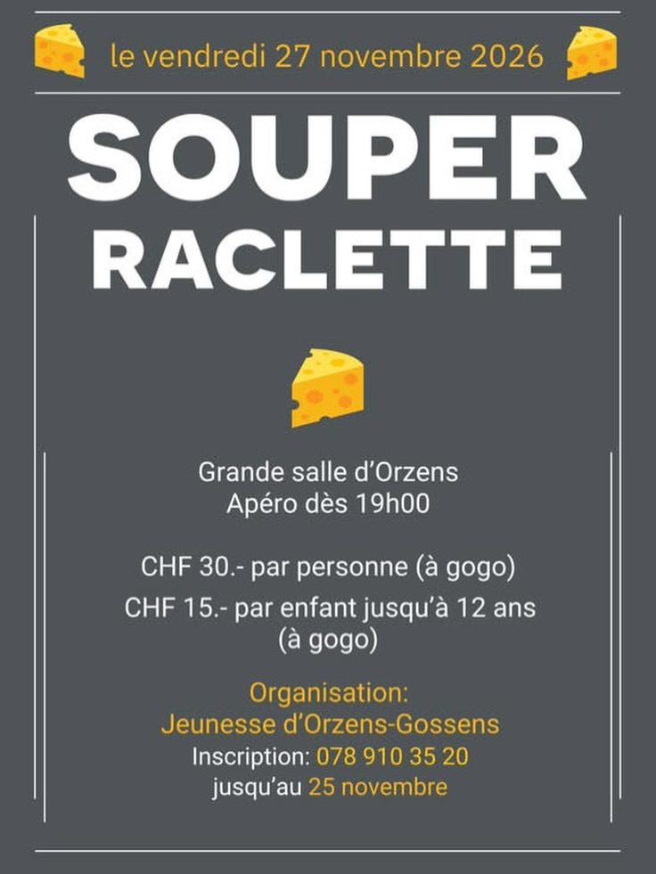 Affiche de Souper raclette de la Jeunesse d'Orzens-Gossens