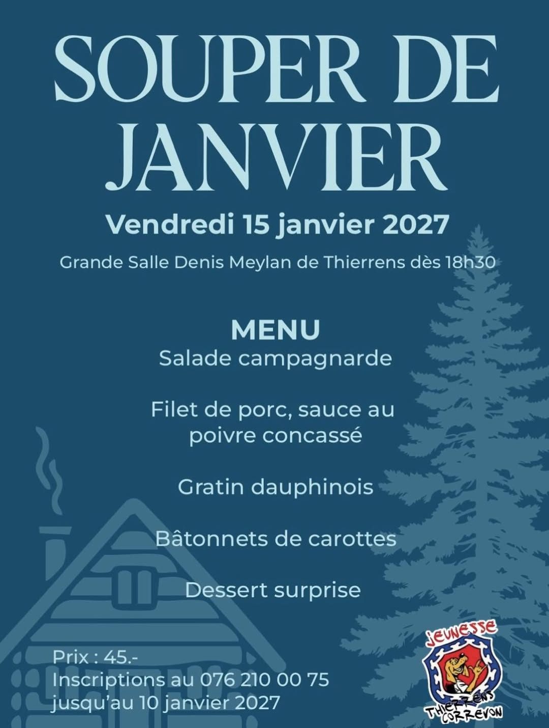 Affiche de Souper de janvier de la Jeunesse de Thierrens-Correvon